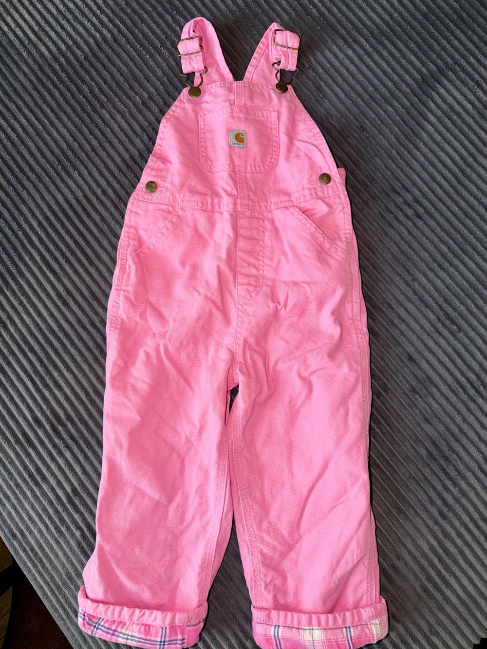 3T Carhartt Pink Canvas Bib Overalls Girls, flannel lined